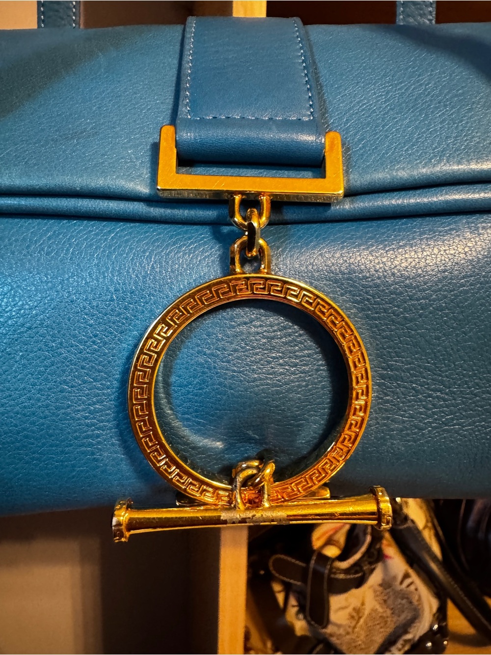 RARE Vintage Gianni Versace Blue Leather Greca Jewel Shoulder Bag – 1990 - Picture 12 of 12